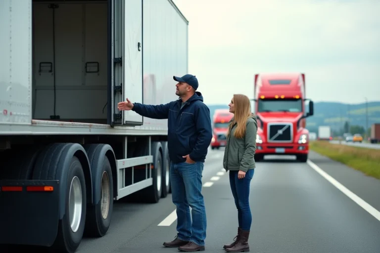 Conducteur de camion européen devant un semi-remorque moderne
