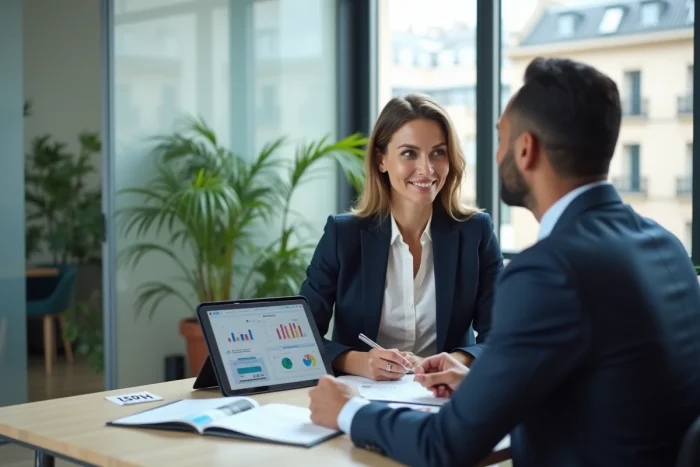 Conseillère immobilière expliquant les avantages de la prolongation du Pinel à un client