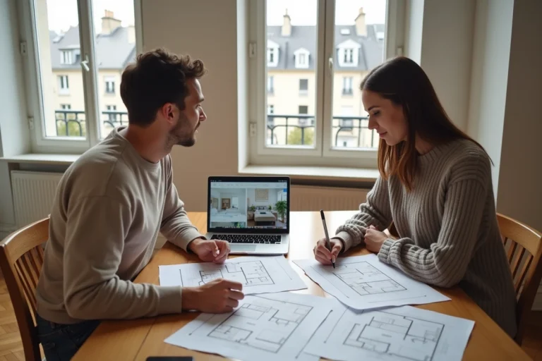 Couple étudiant les documents du dispositif Pinel pour un investissement immobilier locatif