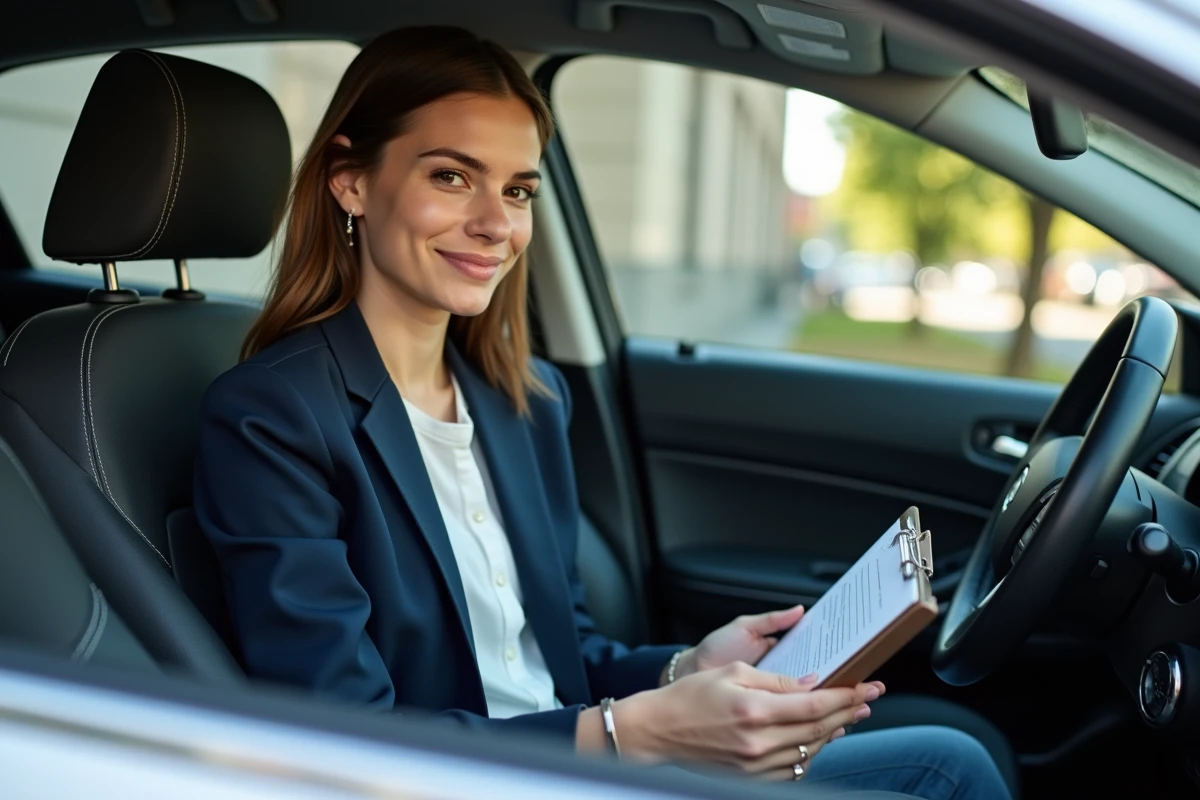 Jeune femme dans la voiture d