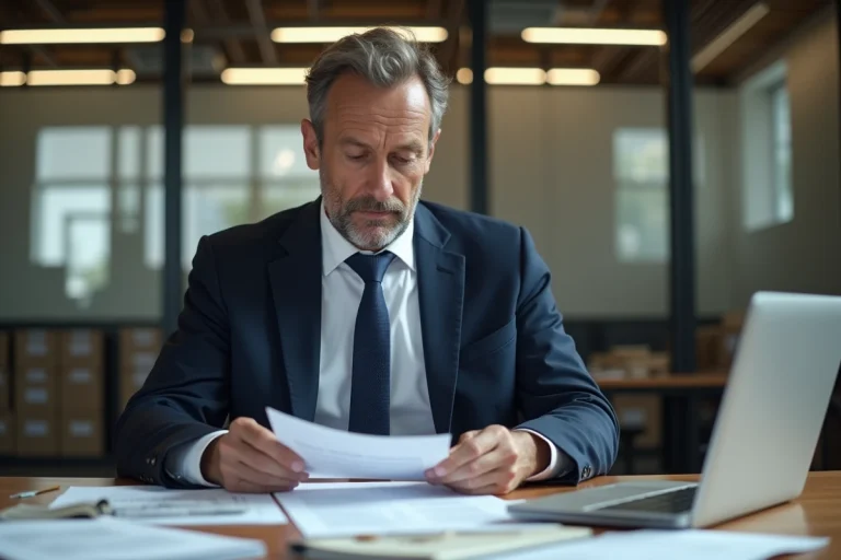 Fonctionnaire français en costume dans un bureau moderne