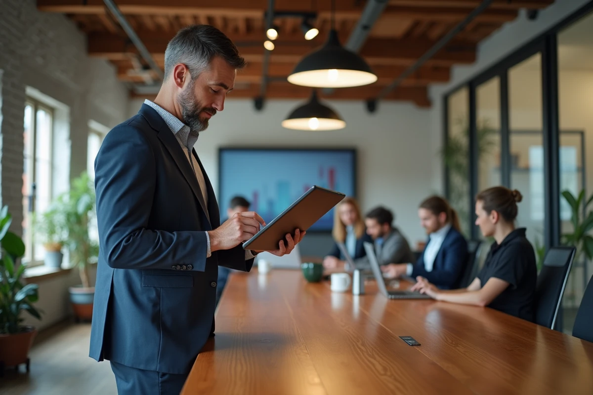 Homme d affaires regardant graphique de croissance