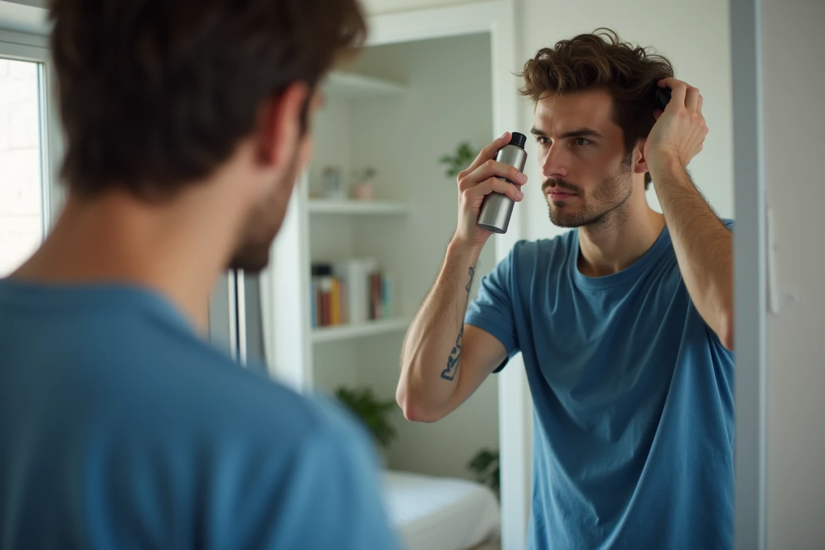Jeune homme se brossant les cheveux dans la salle de bain