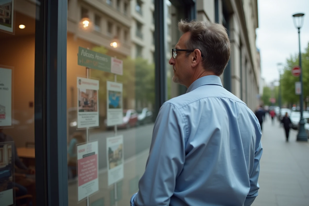 Homme d age moyen regarde les annonces immobilières