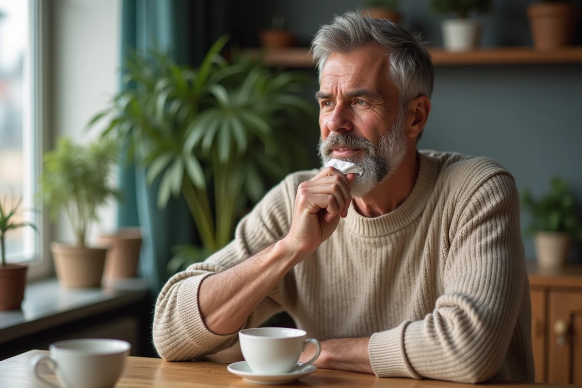 Homme appliquant une creme visage dans la cuisine