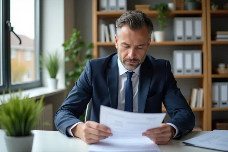 Homme en costume bleu dans un bureau à domicile